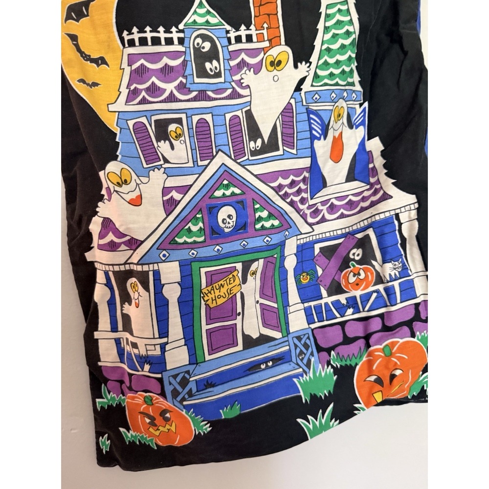 Vintage Handmade Halloween Trick or Treat Candy Bag Cloth Fabric 90s Ghost House - Picture 2 of 3